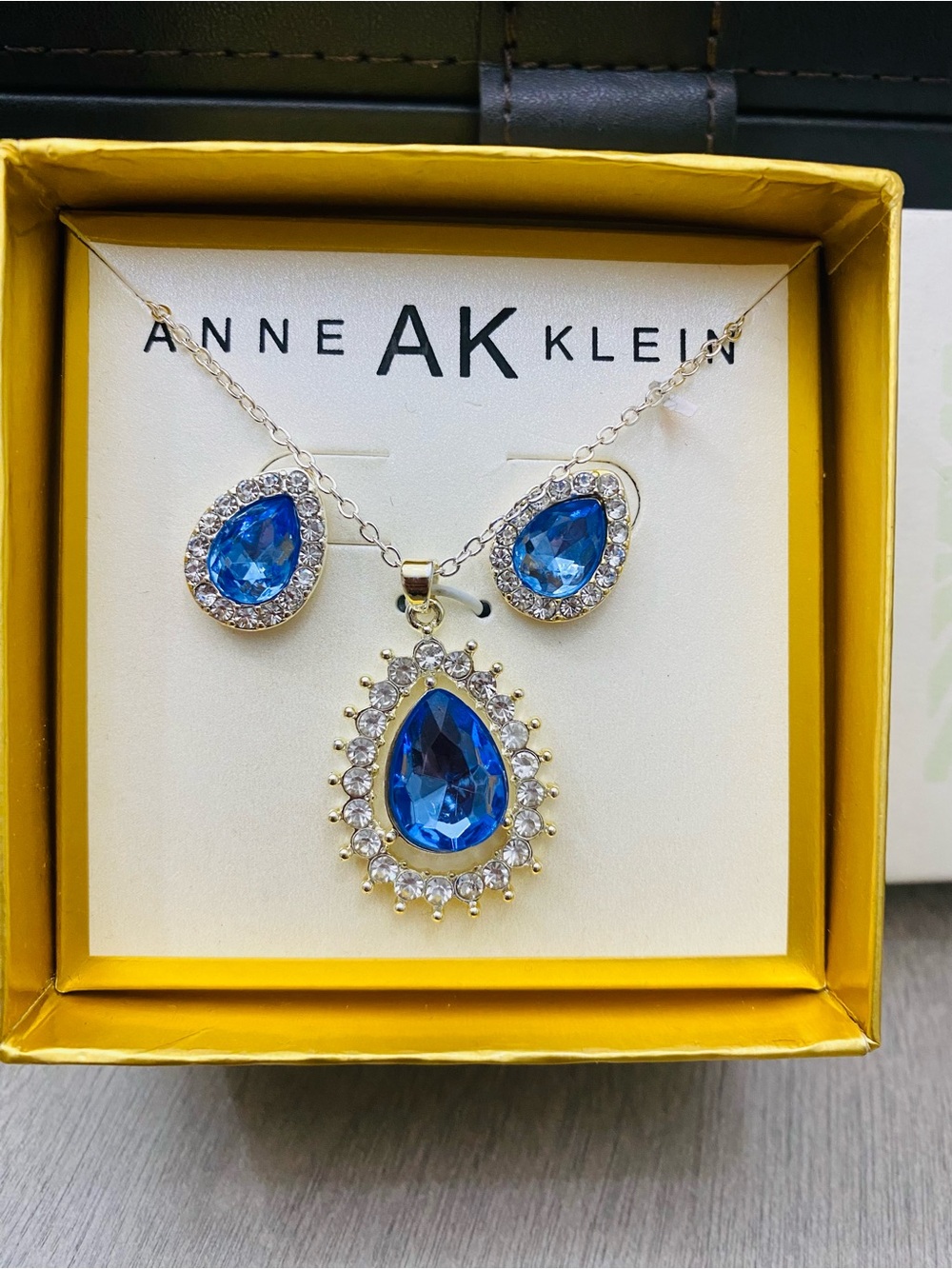 Anne Klein Royal Blue Teardrop Crystal Necklace & Earrings Set